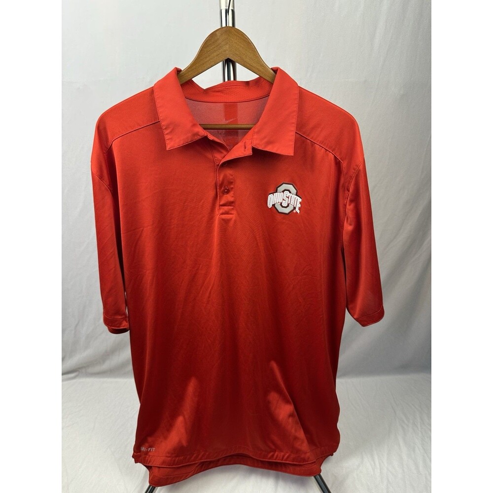 Nike Dri-FIT Ohio State Buckeyes Mens Red Polo Shirt Logo XL Honeycomb Pattern
